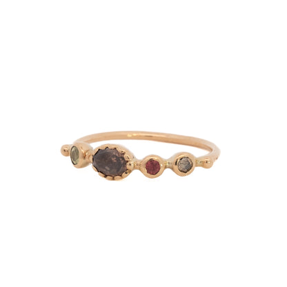 simple ring band - chrysoberyl + diamond + sapphire + diamond