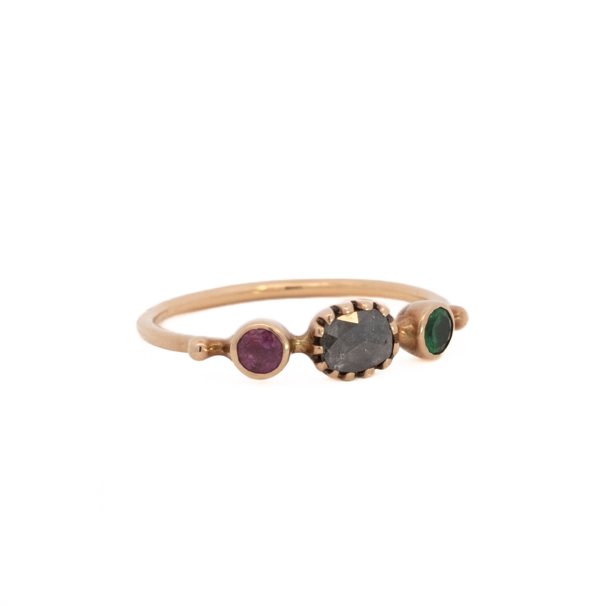 simple ring band - emerald + diamond + spinel