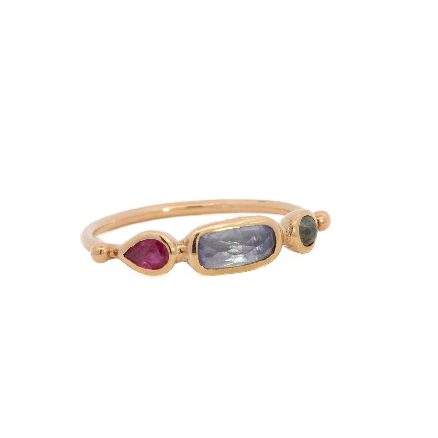 simple ring band - pink spinel + tanzanite + diamond