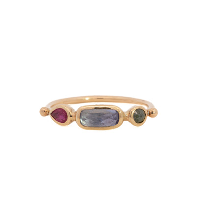 simple ring band - pink spinel + tanzanite + diamond