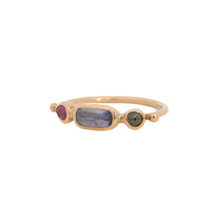 simple ring band - pink spinel + tanzanite + diamond