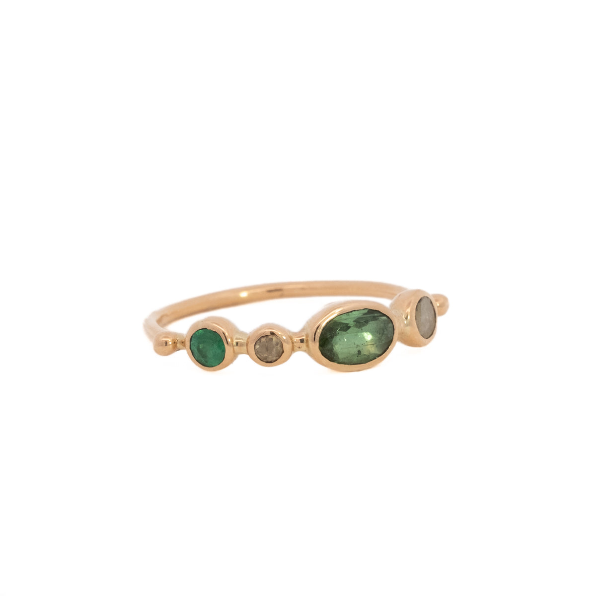 simple ring band - emerald + diamond + tourmaline + diamond