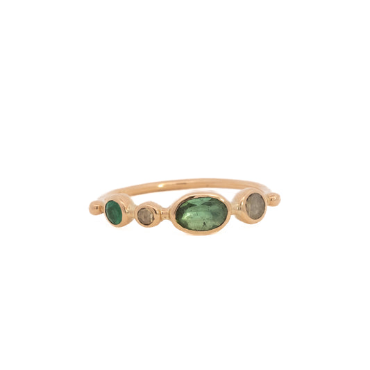 simple ring band - emerald + diamond + tourmaline + diamond