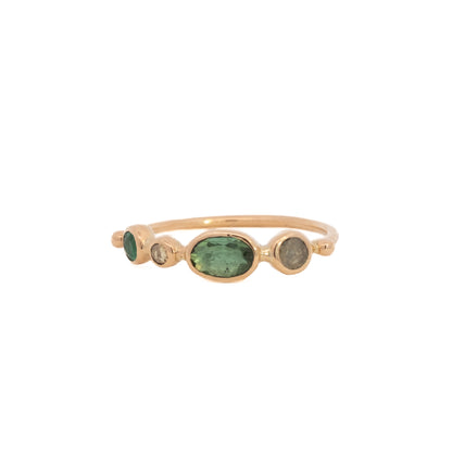 simple ring band - emerald + diamond + tourmaline + diamond