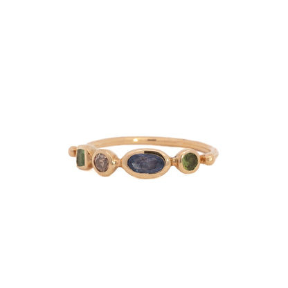 simple ring band - tsavorite garnet + diamond + sapphire + tourmaline