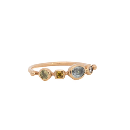 simple ring band - diamond + sapphire + sapphire + chrysoberyl