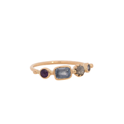 simple ring band - amethyst + sapphire + diamond + tanzanite