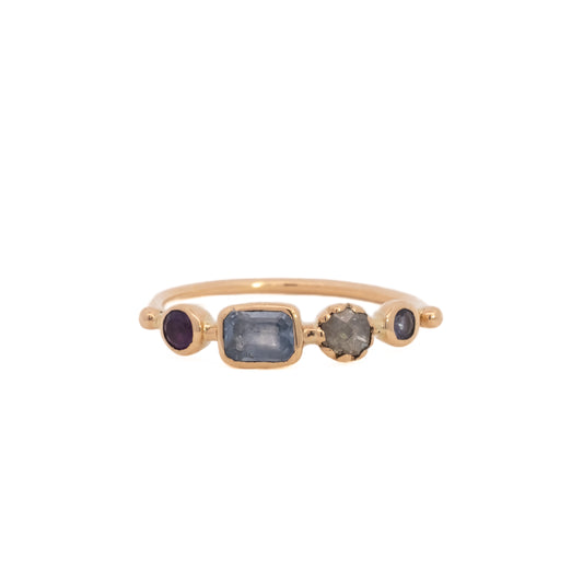 simple ring band - amethyst + sapphire + diamond + tanzanite