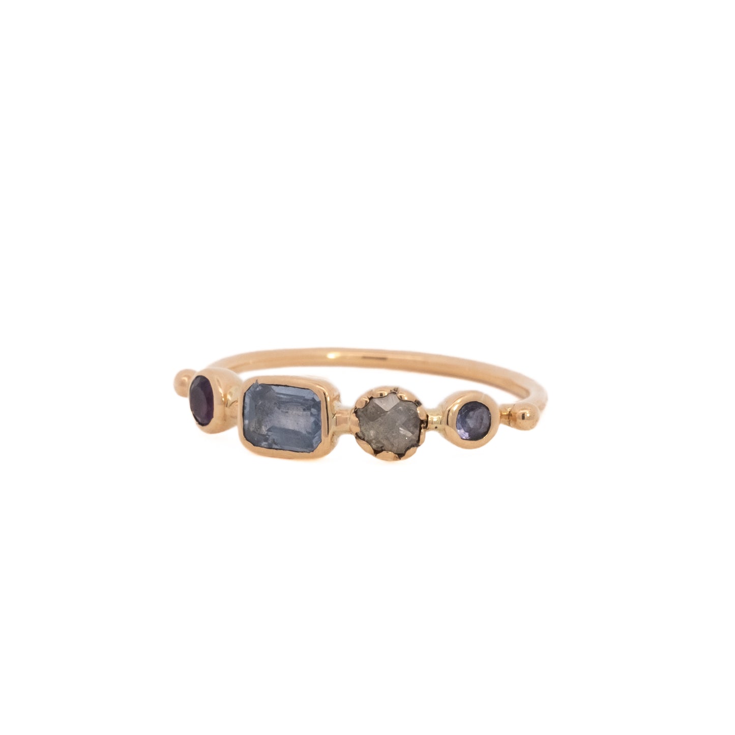 simple ring band - amethyst + sapphire + diamond + tanzanite