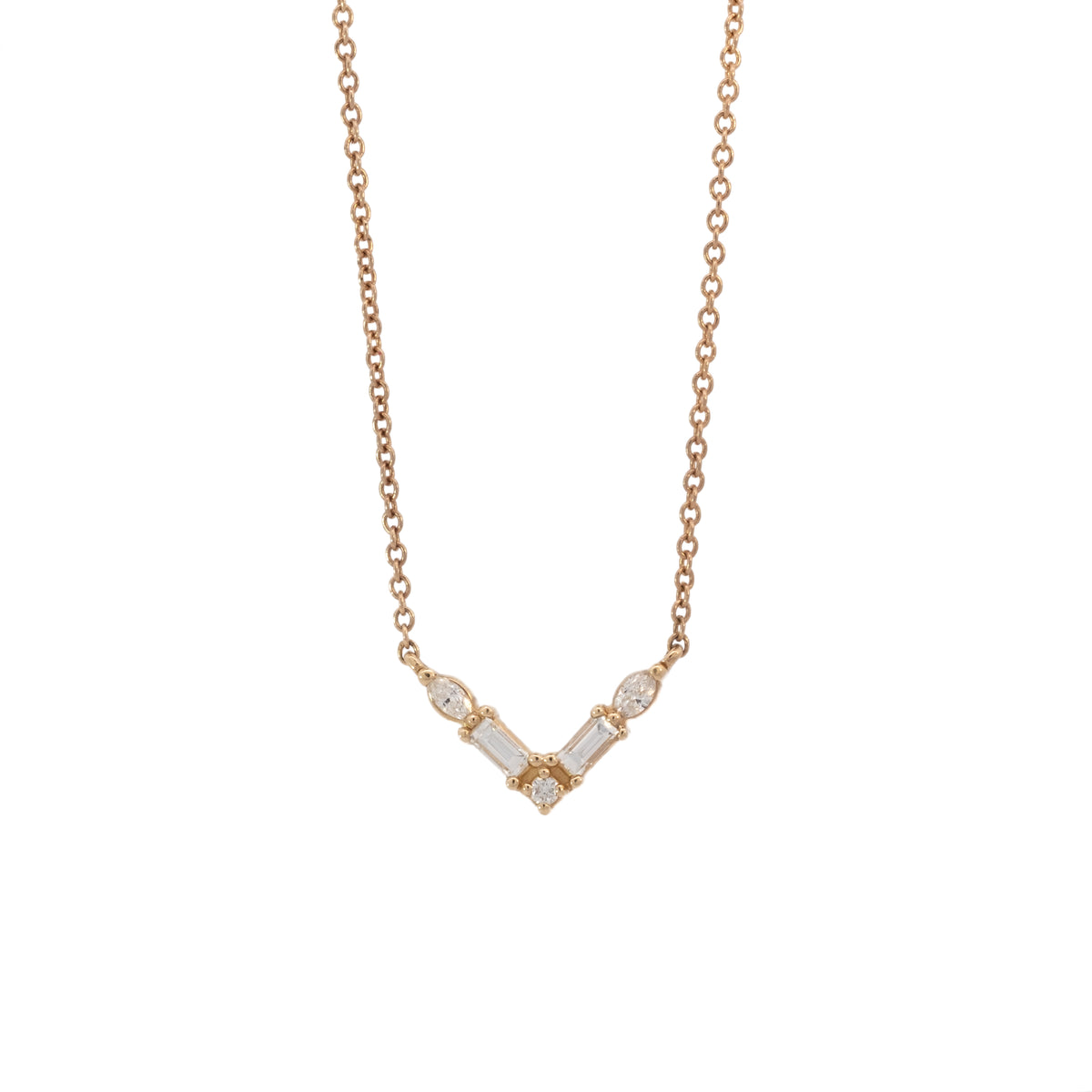diamond multi-shape v pendant necklace - natural diamond
