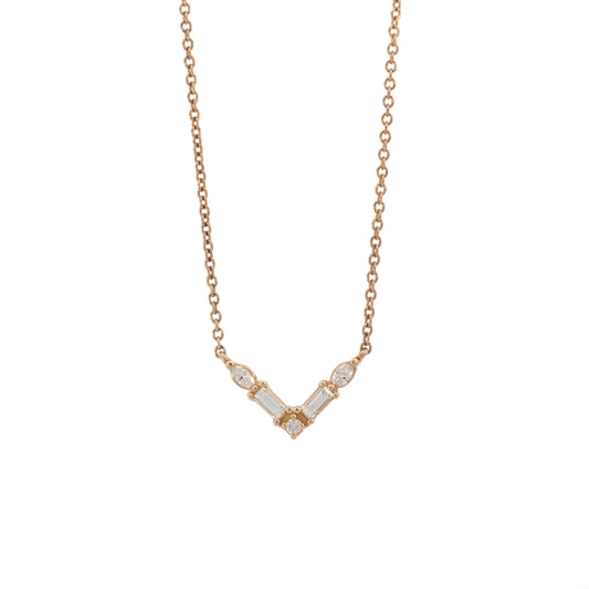 diamond multi-shape v pendant necklace - natural diamond