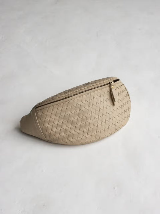 woven atlas fanny pack - bone