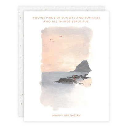 sunset on the rocks birthday card