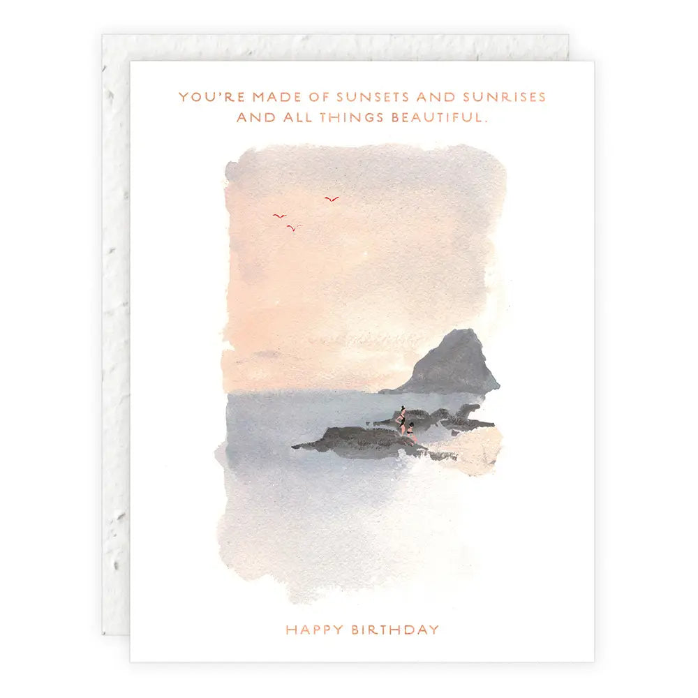 sunset on the rocks birthday card