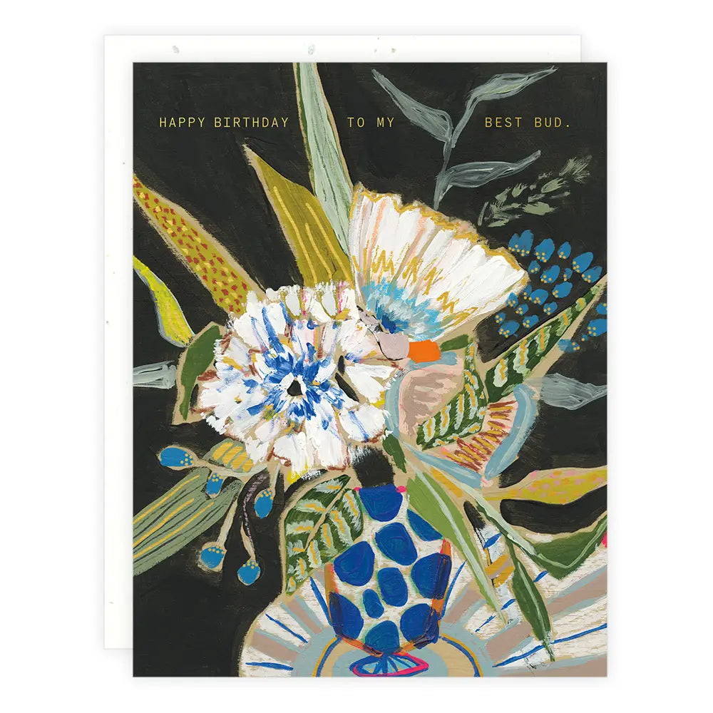 blue polka floral birthday card