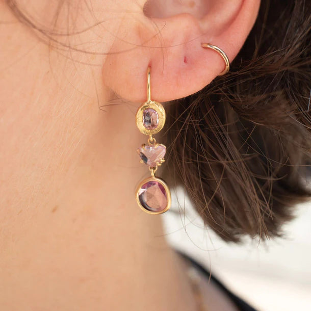 triple drop earrings - ruby