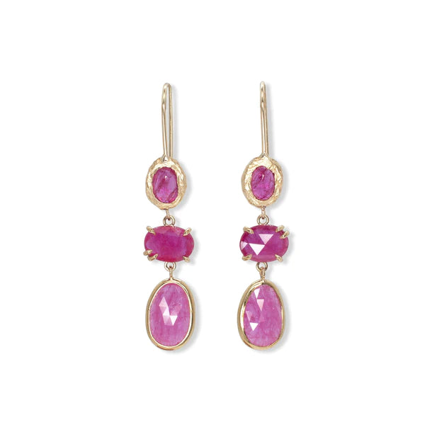 triple drop earrings - ruby