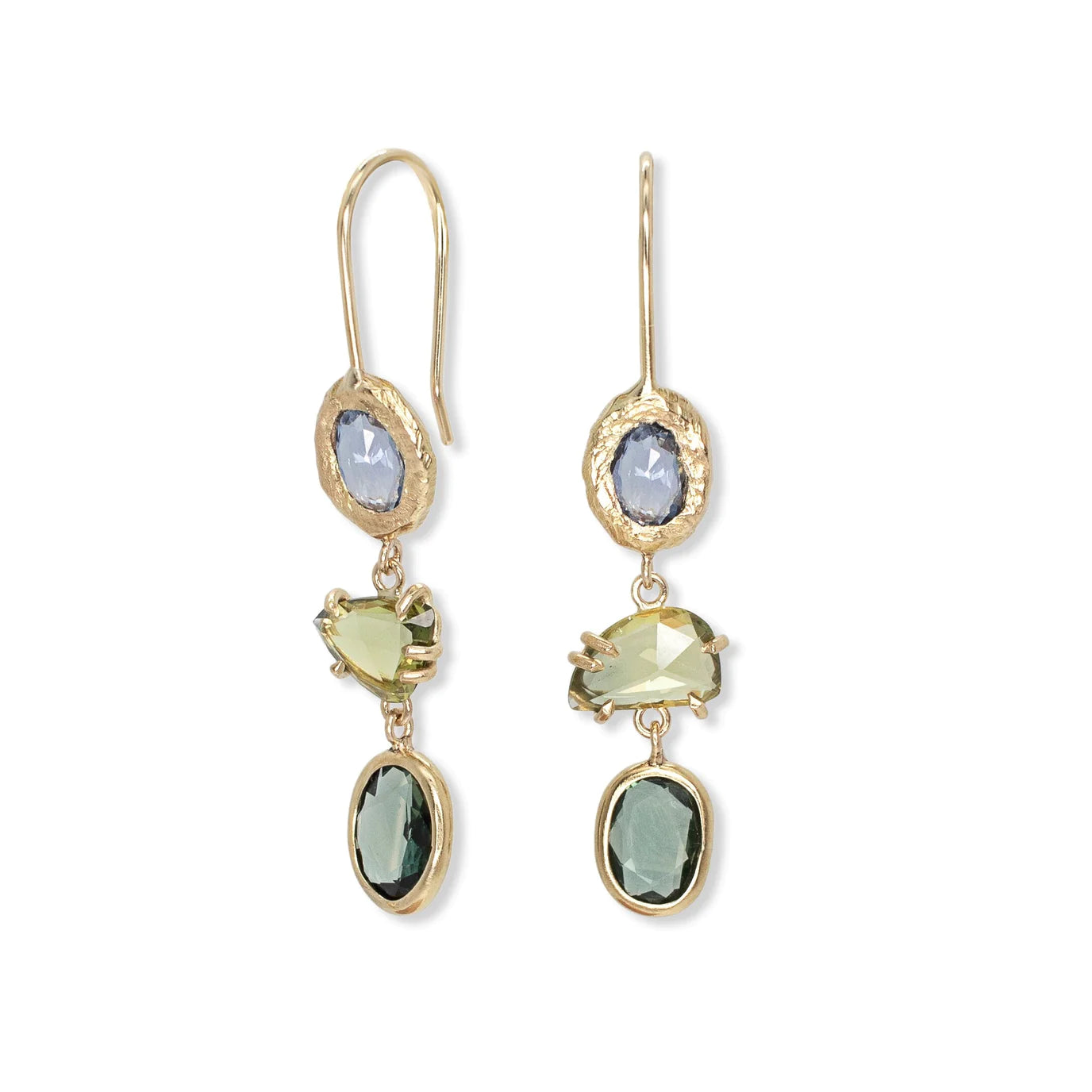 triple drop earrings - cool rainbow sapphires