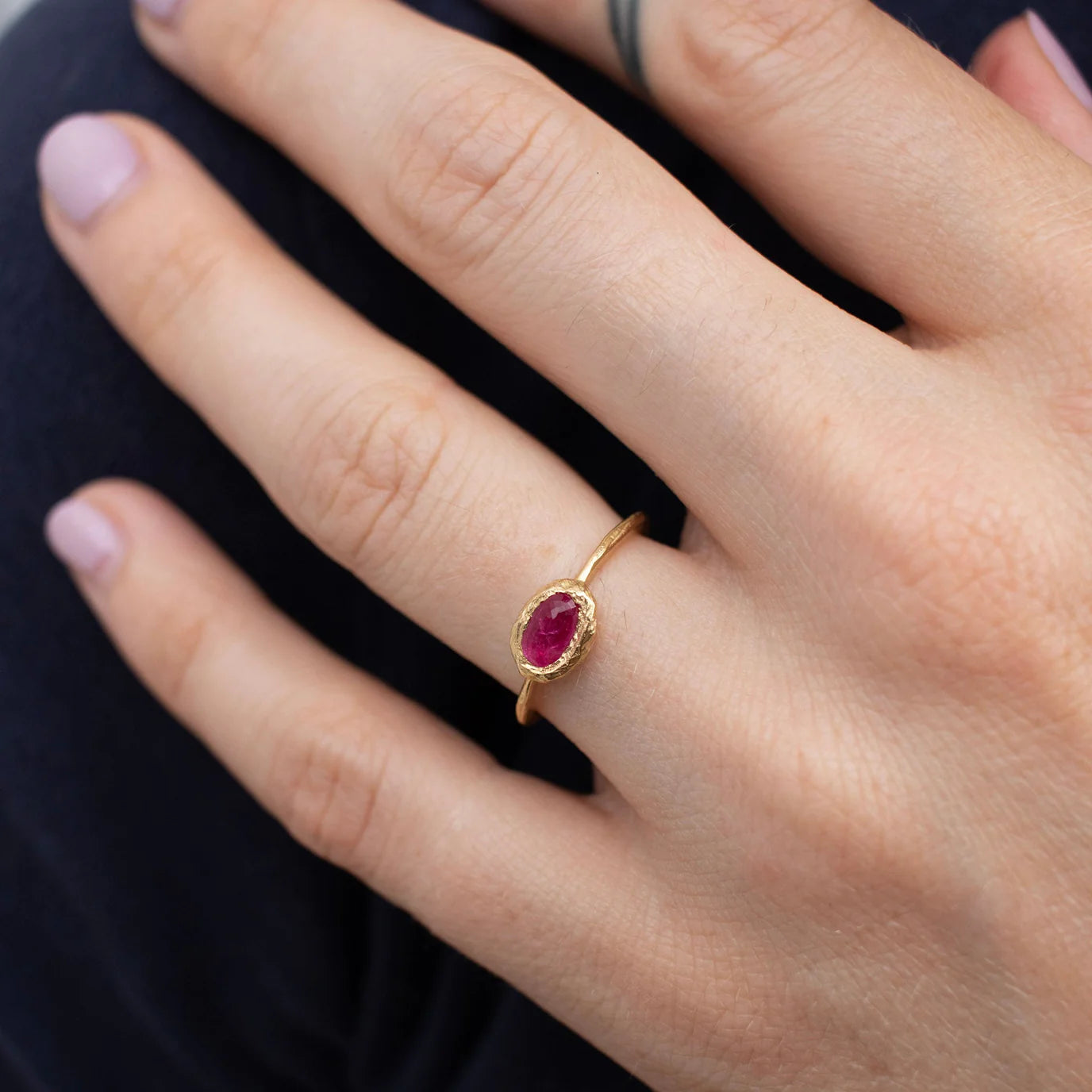 oval horizontal stone ring - ruby