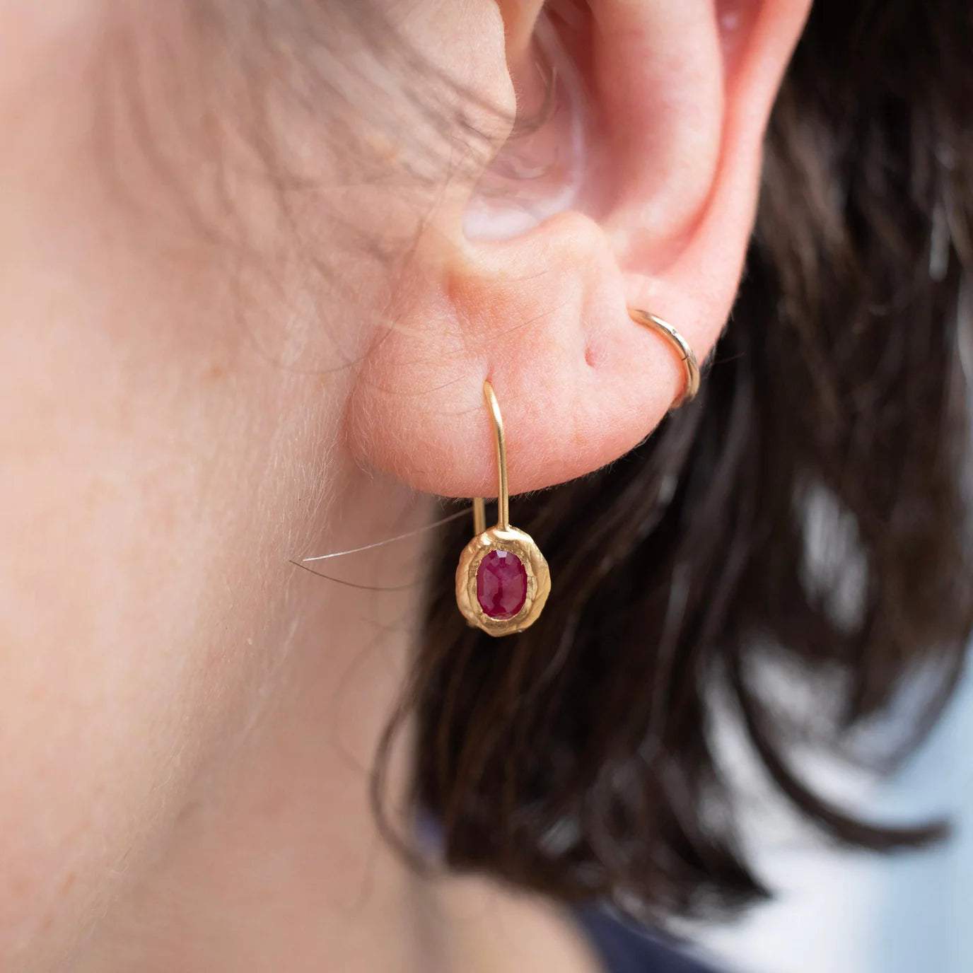 oval fixed hook earrings - ruby