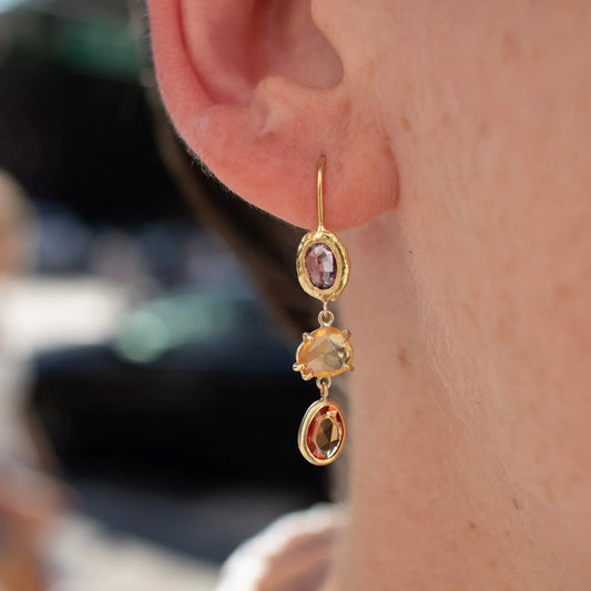 triple drop earrings - cool rainbow sapphires