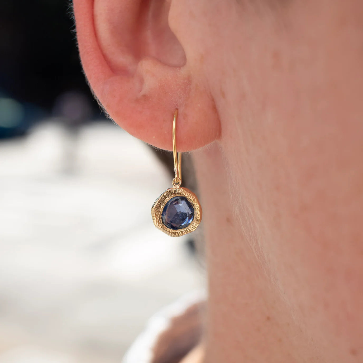 carved drop earrings - medium blue sapphire