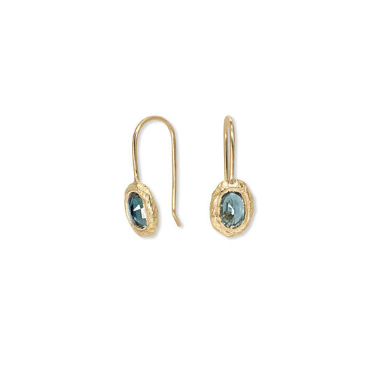 oval fixed hook earrings - teal sapphire