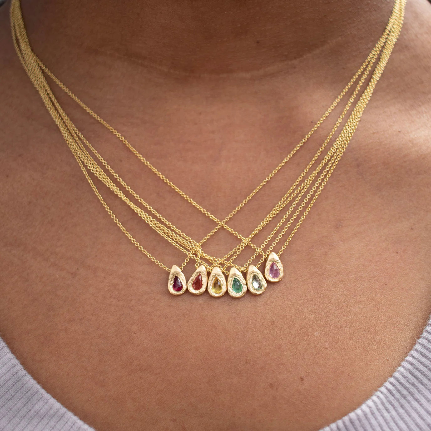 teardrop slider necklace - pink sapphire