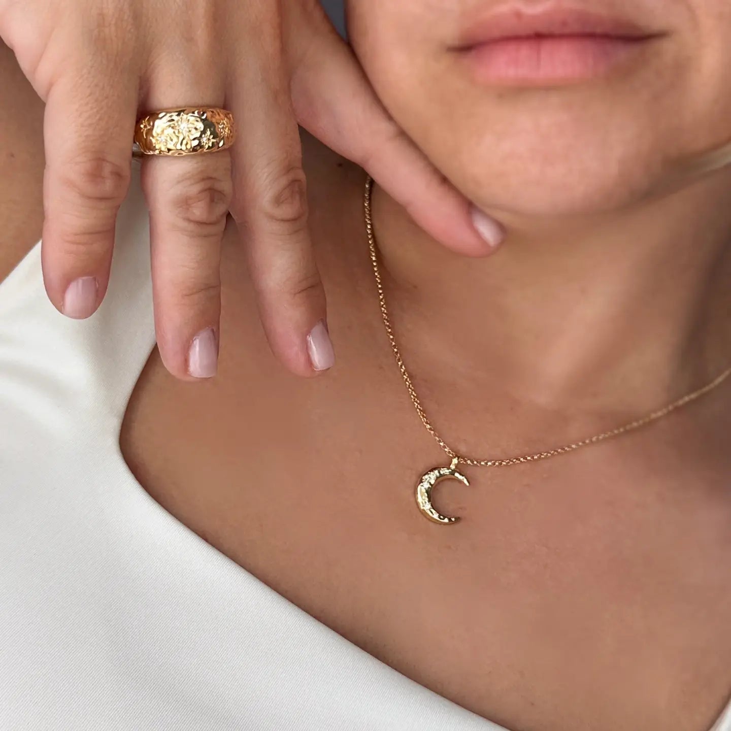 large hammered moon ring