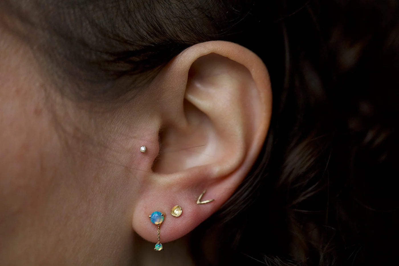 wwake / large two-step chain earrings - opal