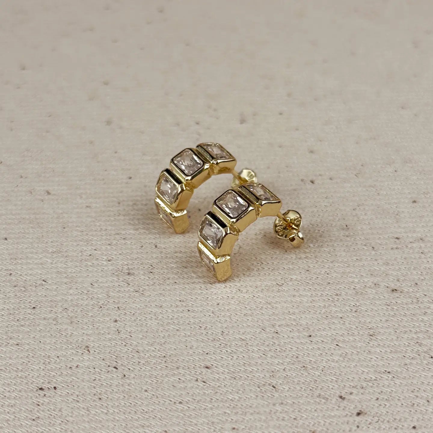 bezel curve post hoop earrings - cz
