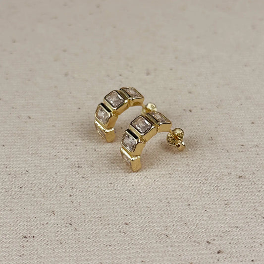 bezel curve post hoop earrings - cz