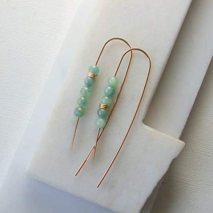 long curving earrings - moss aquamarine