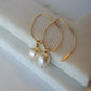 open marquise curving shape earrings - large pearl