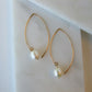 open marquise curving shape earrings - large pearl