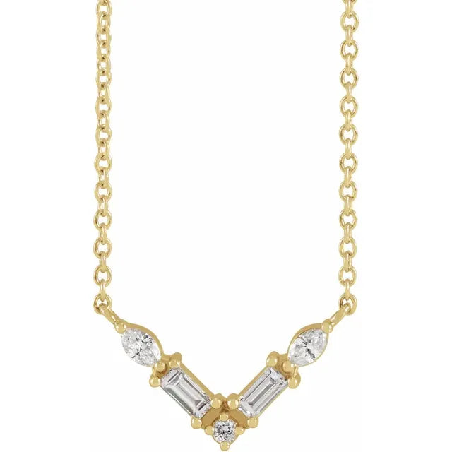 diamond multi-shape v pendant necklace - natural diamond