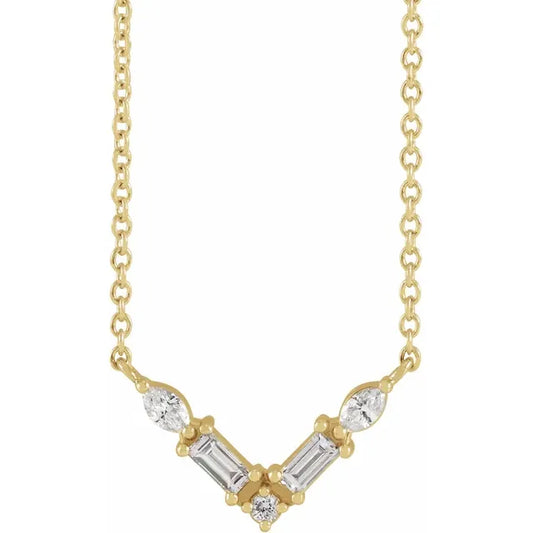 diamond multi-shape v pendant necklace - natural diamond