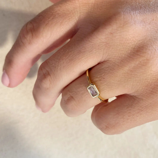 rectangle bezel stone ring - cz