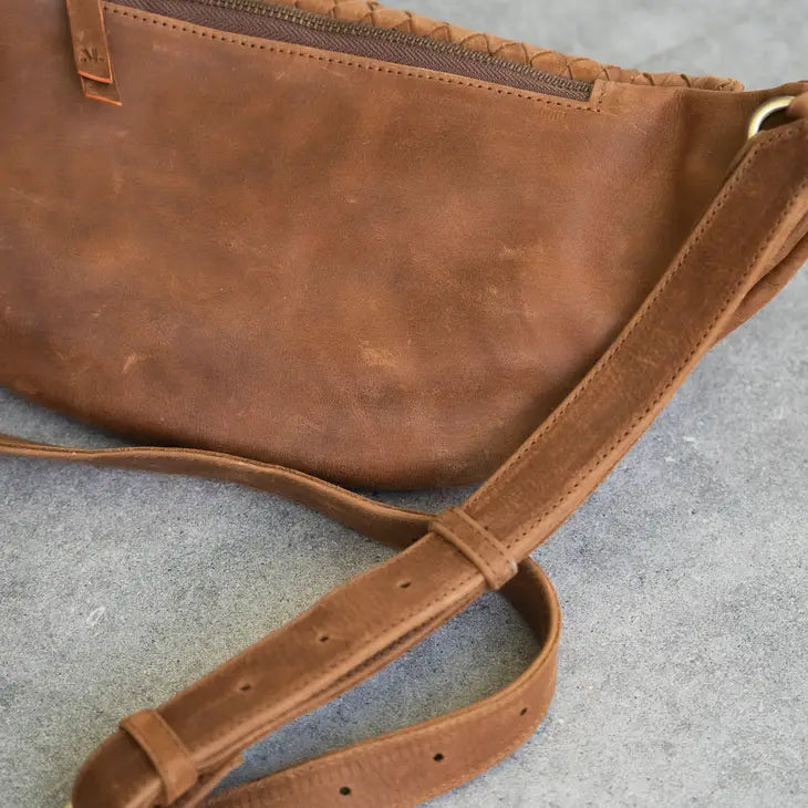 woven atlas fanny pack - saddle