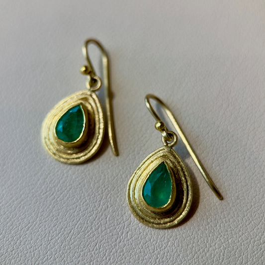 faceted emerald teardrop double framed dangle earrings