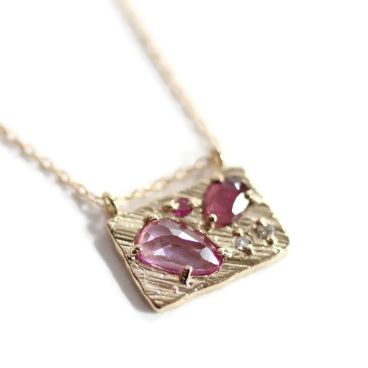 medium collage necklace  - diamond + pink sapphire + pink tourmaline + ruby