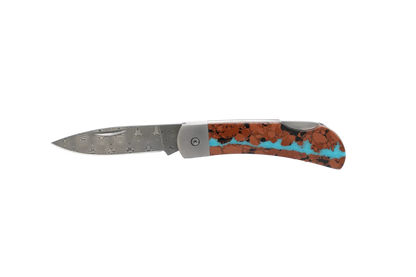 santa fe stoneworks / vein turquoise titanium damascus lockback knife - 3"