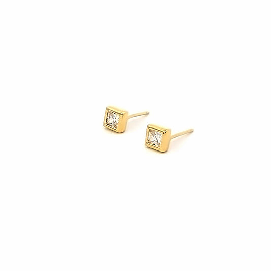 square bezel stone stud earrings - cz