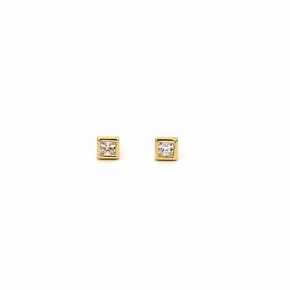 square bezel stone stud earrings - cz