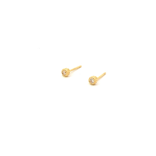 tiny round milgrain stud earrings - cz