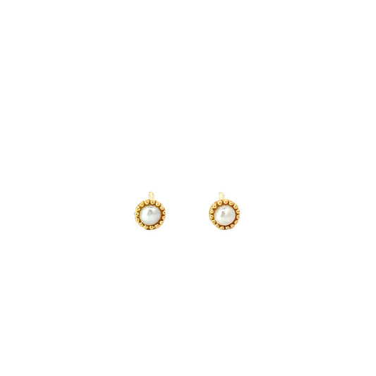 small round milgrain stud earrings - pearl