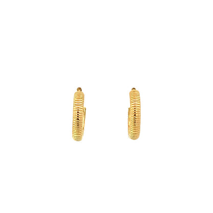 horizontal fine ribbed post hoop earrings - 15mm