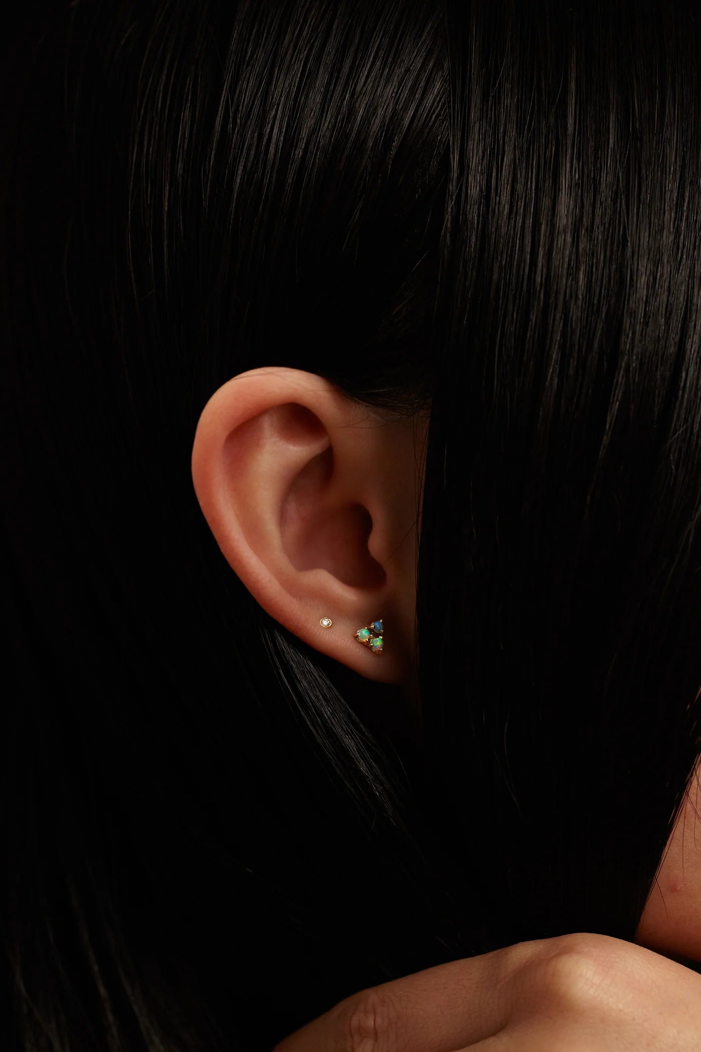 wwake / tri-opal stud earring - single