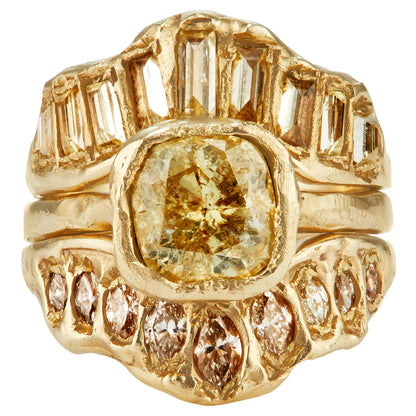 baguette v shape scatter ring - natural lemon diamond