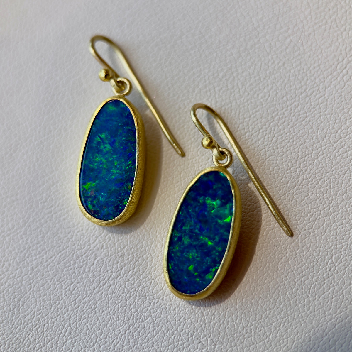 australian opal oval dangle earrings